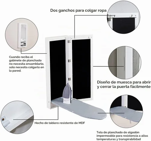 Vista 5 de Armario delgado de pared para tabla de planchar con puerta