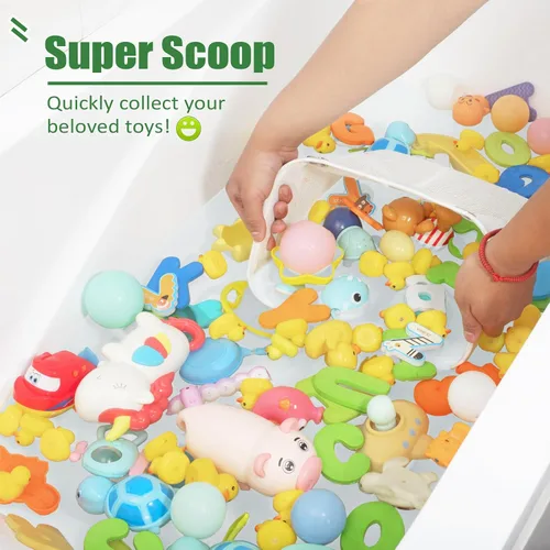 Vista 2 de Ligereza Quick Scoop Almacenamiento de juguetes de baño de malla para bebé, capacidad 2x y gran apertura, organizador de juguetes de baño para bebé