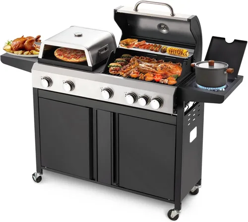 Vista 10 de MELLCOM Plancha de gas para exteriores de 3 quemadores de 30000 BTU con tapa (estante lateral), plancha portátil de superficie plana de 28 pulgadas
