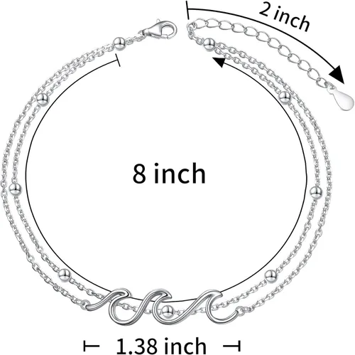 Vista 6 de Wave Ocean Beach - Tobillera de mar para mujer plata de ley S925 ajustable con estrellas de mar pulsera de pie de tobillo en capas Circonita cúbica
