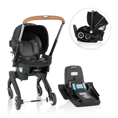 Vista 2 de Evenflo GOLD Shyft DualRide Silla de coche y cochecito para bebé Combo con almacenamiento de equipaje (Gris Luna de Miel)