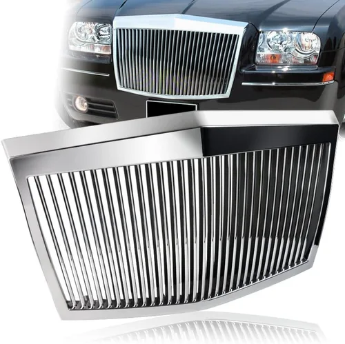 Vista 5 de Parrilla frontal vertical cromada ABS para Chrysler 300 300C 2005-2010 (diseño estilo Rolls Royce Phantom) (2-FG-CS3005-VS-CH-1)