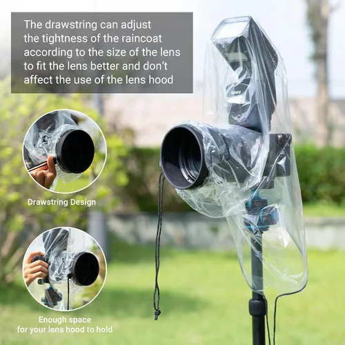 Vista 3 de 2 piezas de cubierta transparente de lluvia para cámara con flash para cámara + lente de hasta 6.3 x 9.8 pulgadas (DXL) Waterproof,PE