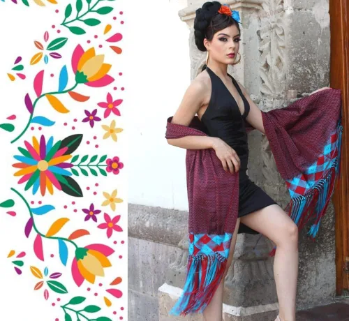Vista 8 de Chal mexicano Benjko, rebozo reboso para eventos mexicanos, Multicolor
