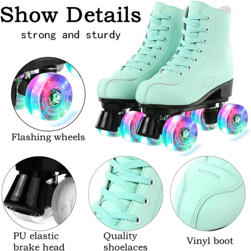 Vista 3 de Jessie - Patines de piel sintética ajustables de cuatro ruedas de alta calidad para mujeres, hombres, niños y niñas - Interior y exterior