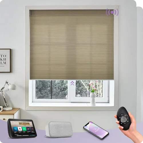 Vista 8 de Graywind Persianas celulares inteligentes personalizadas compatibles con Alexa Google, opacas, recargables, motorizadas, de 5/8 pulgadas, diseño