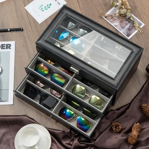 Vista 7 de ProCase Vitrina de reloj de 6 ranuras con cajón con 18 ranuras organizador de gafas de sol
