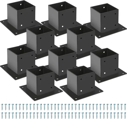 Vista 12 de Base de Poste 4×4, Soportes de Poste de Terraza, Tamaño Interior 3.5"×3.5", Base de Anclaje de Poste de Valla de Acero Grueso, Metal Negro