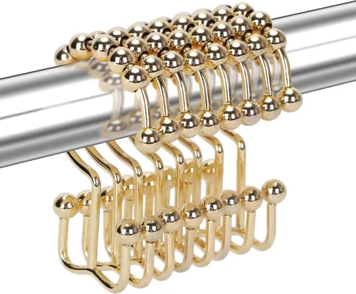 Vista 12 de Ganchos bohemios para cortina de ducha, anillos para decoración de baño, 12 piezas náuticas decorativas de acero inoxidable negro, resistentes a