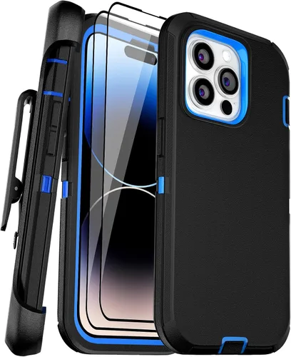 Vista 8 de Funda para iPhone 14 Pro Max de 6.7 pulgadas con 2 protectores de pantalla y soporte de funda de clip para cinturón, resistente protección de cuerpo