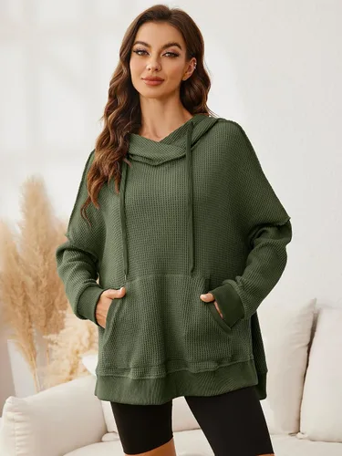 Vista 6 de Glamaker Sudaderas con capucha de manga larga para mujer, con cordón de moda, de gran tamaño, con bolsillos