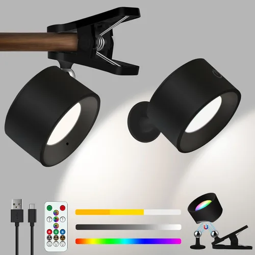 Vista 10 de Adetu LED Wall Mounted Lights, Rechargeable Wall Sconces Lamp, 3 Color Temperatures & Remote, Magnetic Clamp Light 360° Rotation Dimmable Cordless