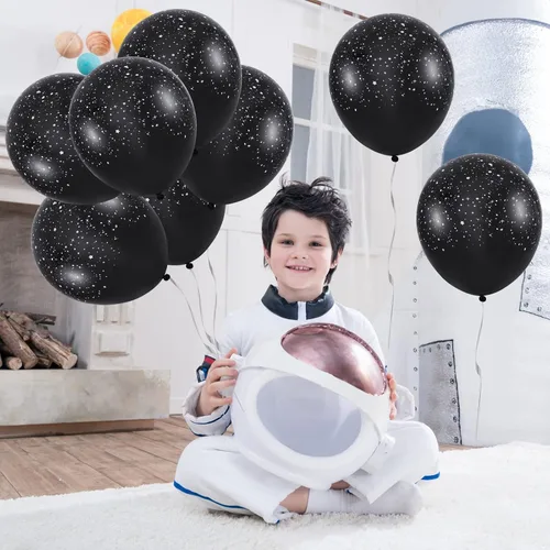 Vista 4 de Deekin 40 globos metálicos de 12 pulgadas con temática de galaxia, globos de látex para el espacio exterior, planeta, temática de astronauta