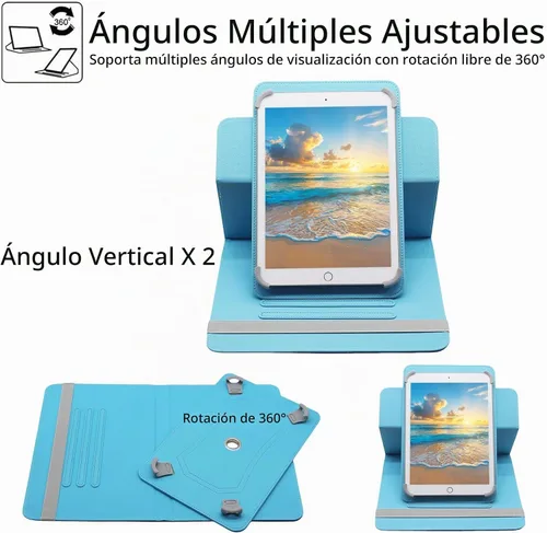 Vista 5 de Funda universal para tablet Android de 7 y 8 pulgadas, Dluggs de piel sintética, con soporte giratorio de 360 grados y múltiples ángulos