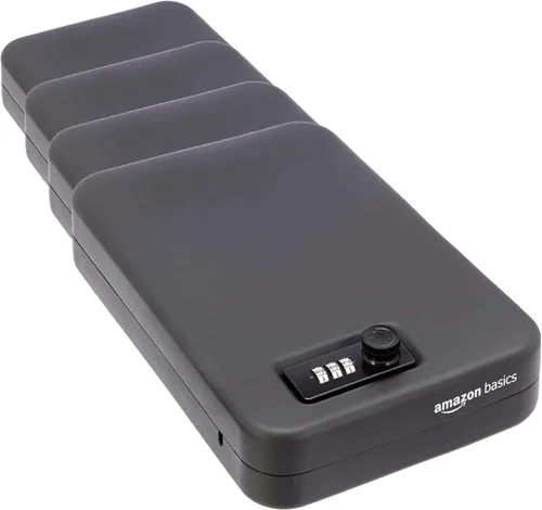 Vista 9 de Amazon Basics Caja fuerte de seguridad portátil con cerradura, caja fuerte pequeña con código, para dormitorio universitario, hogar, cerradura