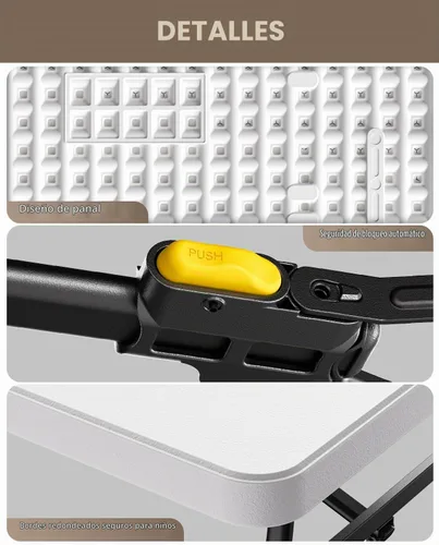 Vista 7 de FanttikOutdoor - Mesa plegable de 8 pies con seis patas, 500 libras, fiesta, camping Blanco