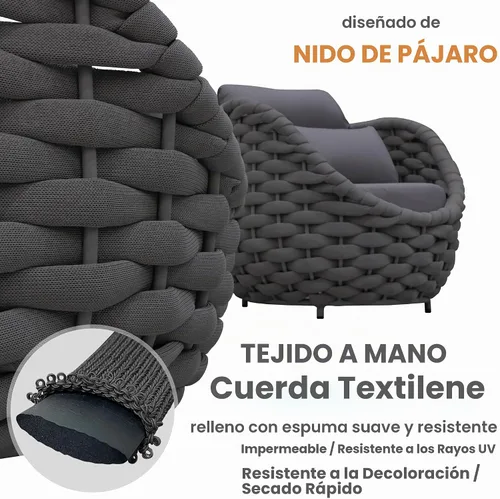 Vista 3 de Juego de muebles de cubierta: 3 piezas de sofá de conversación de patio de cuerda tejida de aluminio para 2, cómodos cojines para sofá y mesa