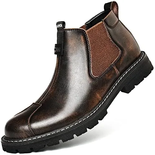 Vista 2 de Botas Chelsea para hombre, zapatos de cuero Oxfords de vestir para hombre, formal, casual, para el trabajo, a la moda, negro, marrón
