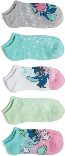 Vista 3 de Disney Women's Lilo & Stitch 5 Pack No Show Socks Surtido azul pastel