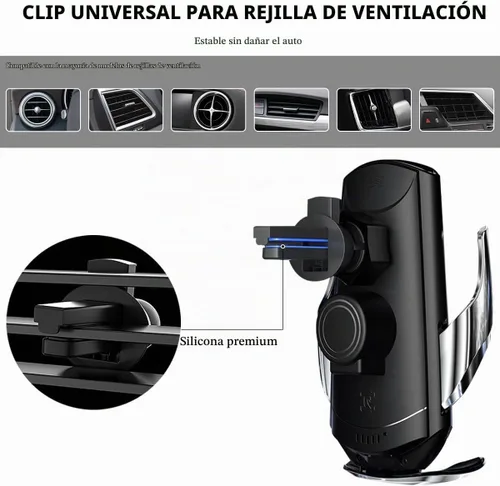 Vista 2 de Cargador inalámbrico para automóvil, montaje de ventilación de aire de carga rápida de 15 W, soporte de teléfono de sujeción automática, cargador