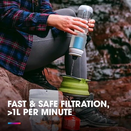 Vista 3 de HydraPak Breakaway+ Filter Water Bottle (20oz or 30oz) - Hike & Bike Squeeze Water Bottle, Fits Backpacks & Bike Cages - Clear