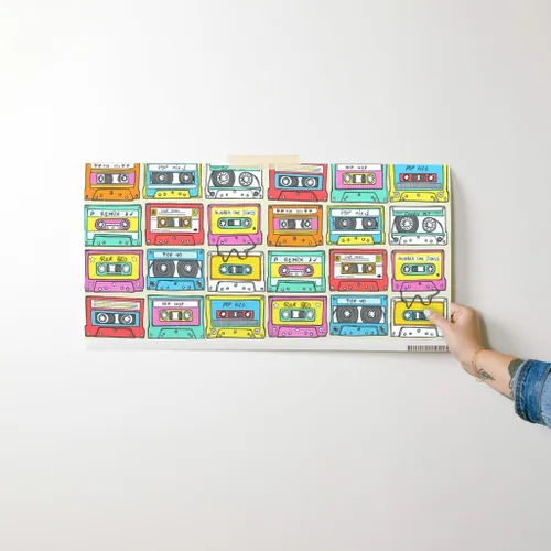 Vista 7 de Muestras de papel tapiz extraíbles, cinta de mezcla de música más pequeña, retro vintage de los años 90, papel pintado prepegado personalizado por