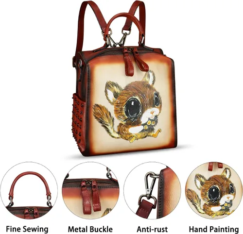 Vista 4 de Bolso cruzado de cuero genuino para mujer, bolso cruzado pintado a mano, bolso cruzado con asa superior, mochila convertible hecha a mano