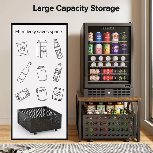Vista 8 de Urban Deco Mini soporte para refrigerador con almacenamiento, carrito de refrigerador resistente con cesta de cajón, mini mesa de refrigerador