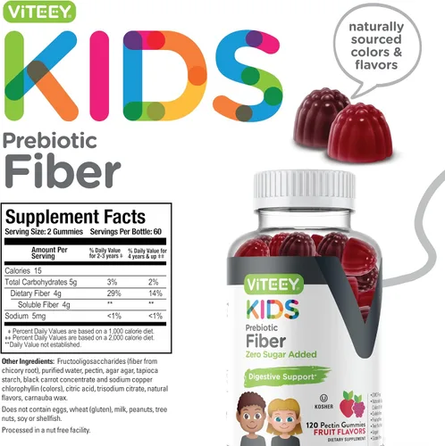 Vista 4 de Viteey Fibra prebiótica para niños para aliviar el estreñimiento, apoyo a la regularidad de la salud digestiva, soporte natural de peso, fibra