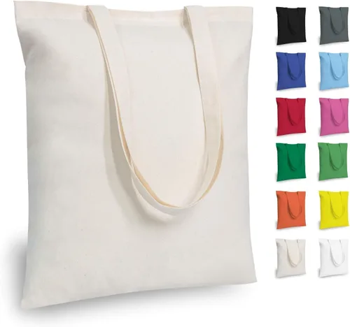 Vista 47 de TOPDesign Paquete de 10 bolsas de mano económicas de algodón de 11.8"x13", bolsas de tela ligeras y pequeñas reutilizables para compras de Beige