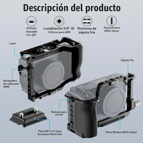 Vista 2 de SIRUI Jaula para cámara Sony ZV-E1 con agarre de silicona y abrazadera para cable para HDMI, placa de liberación rápida integrada para tipo Arca