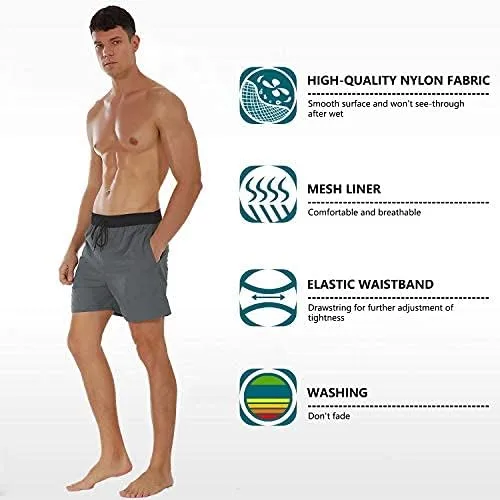 Vista 4 de SILKWORLD - Trajes de baño para hombre, pantalones cortos de playa de secado rápido con bolsillos