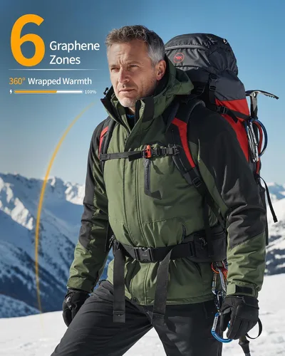 Vista 5 de Wulcea Chaqueta térmica de grafeno para hombre forrada de piel con batería de gran capacidad