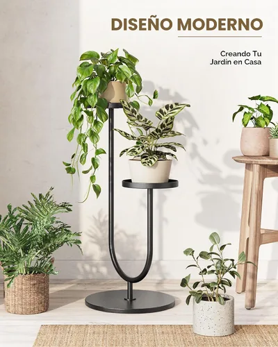 Vista 5 de Bamworld Soporte de plantas mejorado para exteriores, soporte de metal para plantas, soporte de esquina para interiores, estante de plantas de 2