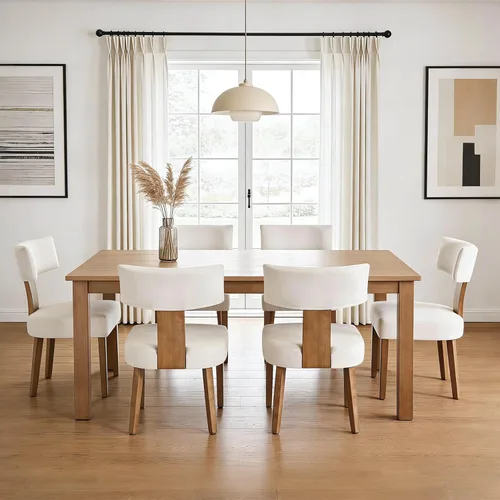 Vista 13 de Juego de 2 sillas de comedor modernas, sillas de cocina tapizadas con respaldo curvo, sillas de comedor de lino de granja, cómodas sillas de madera