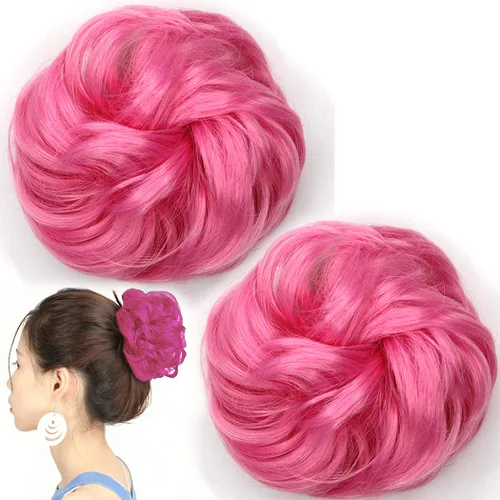 Vista 13 de 2 extensiones de cabello desordenado para moño (12) Banda de goma ondulada y rizada elástica para coleta de caballo