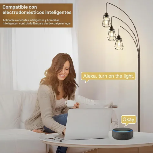 Vista 4 de Lámpara de Pie Industrial, Lámpara de Pie de Arco de 3 Luces para Sala de Estar, Lámpara de Pie Alta de 76 Pulgadas con Pantallas de Jaula de Metal