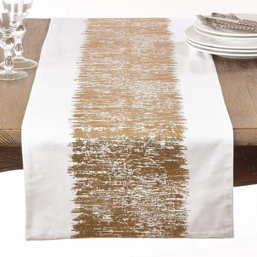 Vista 5 de SARO LIFESTYLE Agatha Collection - Camino de mesa con diseño de bandas metálicas plateadas, 16 x 72 pulgadas, rectangular, 16 x 72 pulgadas Plata