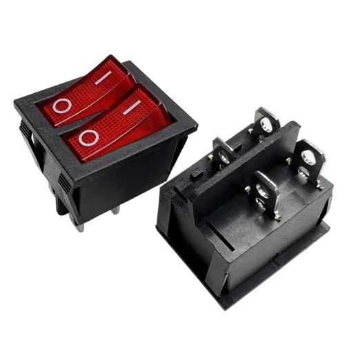 Vista 24 de Interruptor basculante DPST On-Off Unilluminated Negro 4 Pin 1.220x0.984 in Rectangular Snap-in Interruptor de alimentación de palanca