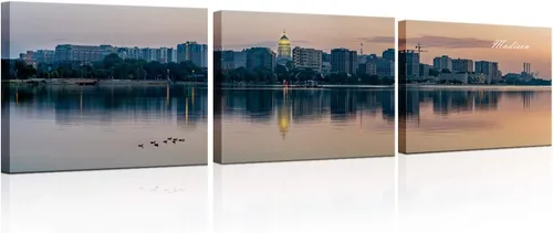 Vista 33 de TUMOVO 3 piezas de arte de pared en lienzo con diseño de horizonte de Atlanta, arte de pared panorámico de paisaje urbano en blanco y negro