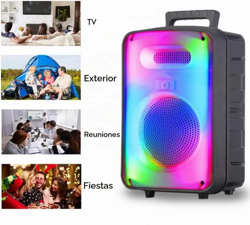 Vista 6 de Technical Pro Altavoz Bluetooth bidireccional recargable de 600 vatios de 8 pulgadas con pared LED brillante, radio FM, USB, sonido estéreo TWS