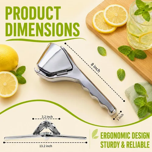 Vista 9 de Exprimidor manual de limón de acero inoxidable duradero, exprimidor de cítricos de mano para una extracción eficiente del jugo de limón, lima