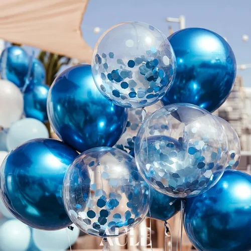 Vista 4 de AULE - Globos de fiesta (42 unidades), diseño de globos de látex y confeti y cintas de 64 ft, 12 pulgadas, set de decoración