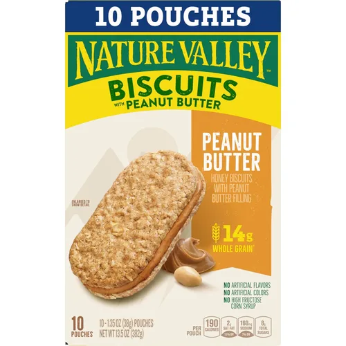 Vista 4 de Nature Valley Sándwiches de galletas, mantequilla de maní, barritas de aperitivos, 10 barras, 13.5 onzas