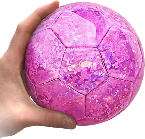Vista 4 de Balón de fútbol de tamaño 2 rosa brillante, pelotas de fútbol para niños pequeños y niños pequeños al aire libre, pelota pequeña brillante