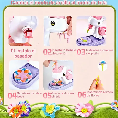 Vista 3 de Kit de fabricación de flores de arcilla y tela 2 en 1 de unicornio
