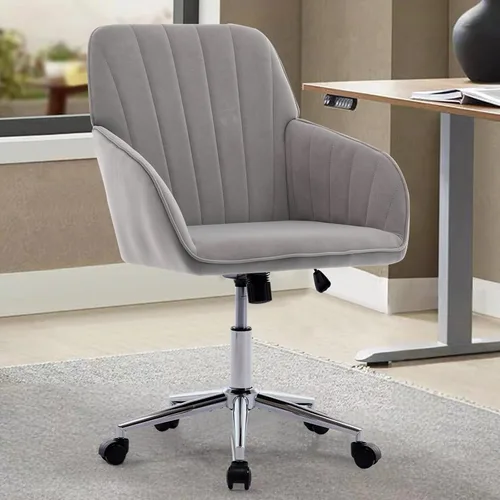 Vista 13 de Silla moderna de oficina en casa, cómoda silla de escritorio de terciopelo, silla de tocador de maquillaje con ruedas, silla giratoria ajustable