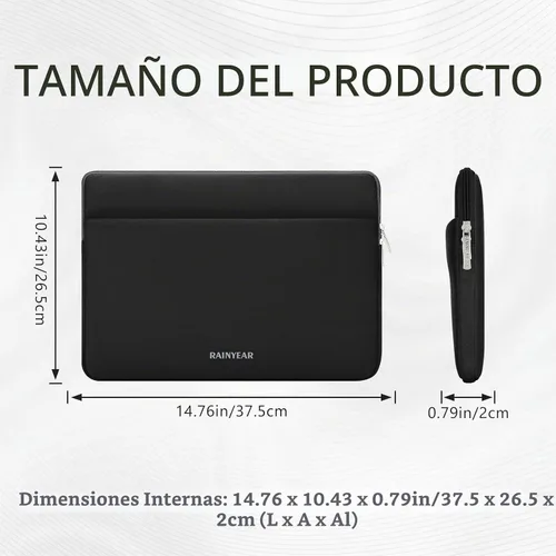 Vista 5 de RAINYEAR - Funda para laptop de 15 pulgadas, funda portátil con bolsillo Negro