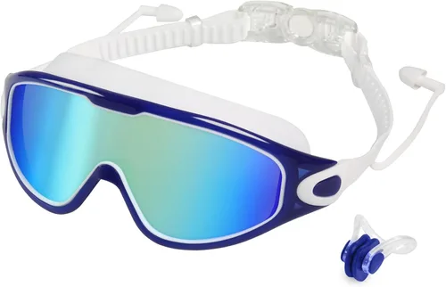 Vista 8 de Gafas de natación para adultos, gafas de natación antivaho y UV con clip de nariz y tapones para los oídos, sin fugas