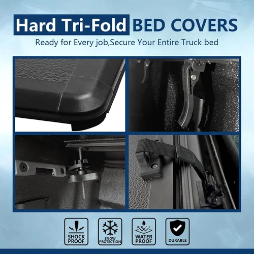 Vista 3 de Cubierta rígida de tres pliegues de 5.5 pies para plataforma de camioneta FRP para 2007-2021 Tundra Compatible con el sistema de riel